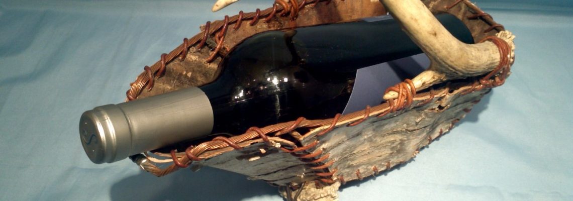 Wine basket with bark, antler and copper